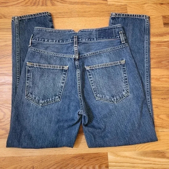AMO Cotton Mid-Rise Ankle Length Straight Leg Tulip Jeans in Dark Vintage(26) - Picture 3 of 12